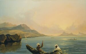 William Hodges, View of the Province of Pare, Island of Tahiti, with part of the Island of Moorea, circa 1776 Oil on canvas, 30.2 x 48.5 in Royal Museums Greenwich