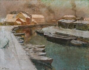 Frits Thaulow, Winter on the Canal Pastel on canvas, 28 3/8 x 35 3/4 in Private collection