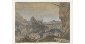 Hercules Seghers, Rocky Landscape with a Man Walking to the Right, First Version, 1625 - 1630 Line etching and drypoint,6.1 x 8.2 in Rijksmuseum, Amsterdam