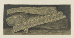 Hercules Seghers, Still Life with Books, c. 1618 - c. 1622 Line etching, 3.7 x 8.1 in Rijksmuseum, Amsterdam