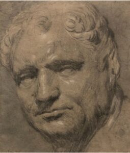 Tintoretto, Study after a Bust of Vitellius Black chalk heightened with white, on blue paper, 11.5 x 9.25 in State Graphic Collection, Munich