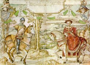 Bernard van Orley, Count Henry I of Nassau with his Bride c. 1530 Pen and watercolour, 13.4 x 21.7 in Staatliche Graphische Sammlung, Munich