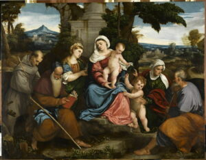 Bonifazio Veronese, The Holy Family with Saints, c 1525 Oil on panel, 61 x 79.5 in Louvre Museum, Paris