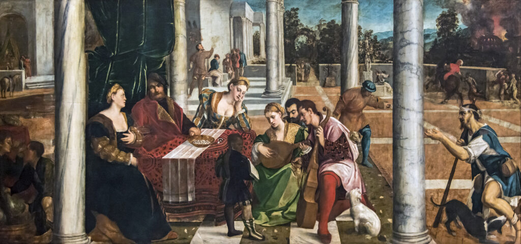 Bonifazio Veronese, The Parable of Lazarus and the Rich Man, 1535–1540 Oil on canvas, 81.1 × 172.4 in Gallerie dell’Accademia, Venice