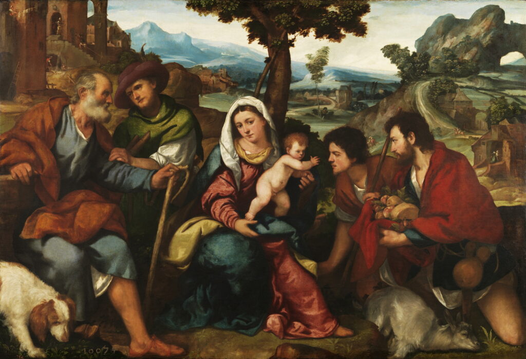Bonifazio Veronese, The Adoration of the Shepherds, c 1523 Oil on panel, 46.4 × 66.1 in Museo del Prado, Madrid