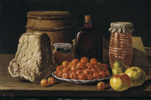 Luis Egidio Meléndez, Still Life with Fruit and Cheese, 1771 Oil on canvas, Height: 16 x 24 in Museo del Prado, Madrid