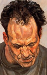 Lucian Freud, Frank Auerbach, 1975 - 1976 Oil on canvas, 10.4 x 15.75 in Private Collection