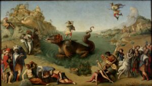 Piero di Cosimo, Andromeda Freed by Perseus, c 1510 - c 1515 Oil on panel, 27.5 x 48.4 in Uffizi Gallery, Florence