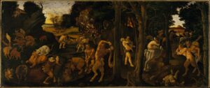 Piero di Cosimo, Hunting Scene, c 1494–1500 Tempera and oil transferred to Masonite, 27.75 x 66.75 in Metropolitan Museum of Art, New York