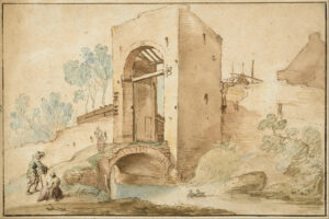 Abraham Bloemaert, The Gateway to a Town, 1625/1635 Pen and brown ink heightened with watercolor on laid paper, 12 x 8 in Museum of Fine Arts, Houston