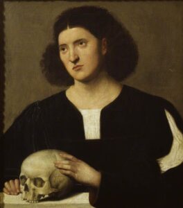 Bernardino Licinio, Portrait of a Young Man With a Skull, between c 1510 and c 1515 Oil on canvas, 29.8 x 24.9 in Ashmolean Museum, Oxford, UK