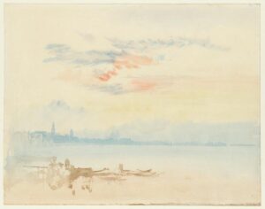 Joseph Mallord William Turner, Venice: Looking East towards San Pietro di Castello - Early Morning, 1819 Watercolour on paper, 8.8 x 11.3 in Tate Gallery, London