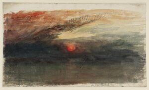 Joseph Mallord William Turner, Sunset through Dark Clouds ? Over the Sea, c.1823–6 Watercolour on paper, 10.8 x 18.4 in Tate Gallery, London