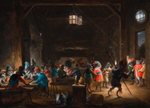 David Teniers the Younger, Guardroom with Monkeys, c 1633 Oil on panel, 16.3 x 22.8 in Private collection