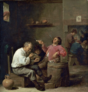 David Teniers the Younger, Peasants Smoking in a Tavern, c 1637 Oil on panel, 15.5 x 14.6 in Thyssen-Bornemisza Museum, Madrid