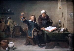 David Teniers the Younger, Village Doctor Looking at a Urine Sample, 1645 Oil, 11 x 14.5 in Royal Museums of Fine Arts of Belgium, Brussels