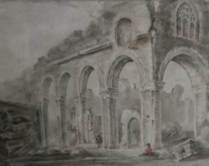 John Crome, Demolition of Norfolk Cathedral Infirmary, c 1804 Watercolor Norwich Castle Art Gallery, UK