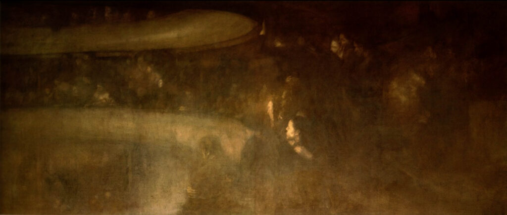 Eugène Carrière, The Theater of Belleville, 1895 Oil on canvas, 86.6 x 192.9 in Musée Rodin, Paris