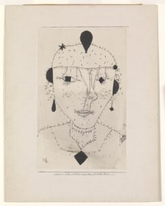 Paul Klee, Portrait Sketch of a Costumed Lady, 1924 Ink and graphite on paper, mounted on board, 9.1 × 5.7 inSolomon R. Guggenheim Museum, New York