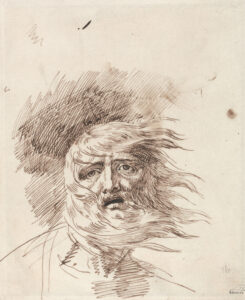 George Romney, "Lear in the Storm," King Lear, Act III, Scene II, Undated Bistre ink on medium slightly textured cream laid paper, 7.75 x 6.25 in Yale Center for British Art, New Haven