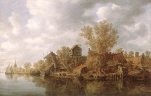 Jan Van Goyen, Village at the River, 1636 Oil on wood, 15.6 x 23.6 in Alte Pinakothek, Munich