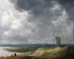 Jan Van Goyen, A Windmill by a River, 1642 Oil on panel, 11.6 x 14.3 in National Gallery, London