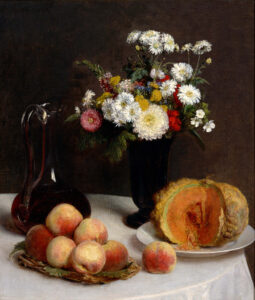 Henri Fantin-Latour, Still Life with a Carafe, Flowers and Fruit, 1865 Oil on canvas, 23.26 x 20.27 in National Museum of Western Art, Tokyo