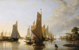 John Crome, Yarmouth Water Frolic – Evening; Boats Assembling Previous to the Rowing Match, 1821 Oil on canvas, 41.7 x 67.7 in Kenwood House, London