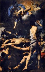 Valentin de Boulogne, Martyrdom of St Processus and St Martinian, 1629 Oil on canvas, 10.1 x 64.9 in Pinacoteca Vaticana