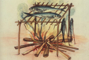 John White, Equipment for Curing Fish Used by the North Carolina Algonquins Watercolor British Museum, London