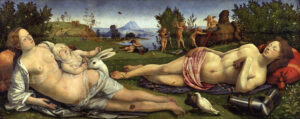Piero di Cosimo, Venus, Mars and Cupid, c 1505 Oil on poplar panel, 28.3 x 71.6 in Gemäldegalerie Berlin