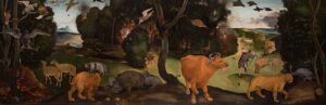 Piero di Cosimo, The Forest Fire, c 1488-1507 Oil on panel, 27.9 x 79.9 in Ashmolean Museum, Oxford, UK