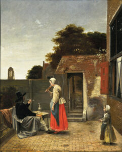 Pieter De Hooch, Man Smoking and a Woman Drinking in a Courtyard, c 1658-1660 Oil on canvas, 30.7 x 25.5 in // Mauritshuis, The Hague