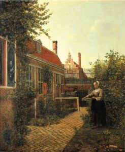 Pieter De Hooch, A Woman with a Basket of Beans in a Garden, 1651 Oil on canvas, 27.3 x 23.2 in // Kunstmuseum Basel