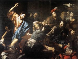 Valentin de Boulogne, Christ Driving the Money Changers out of the Temple, c 1618 Oil on canvas, 76.8 x 102.4 in Galleria Nazionale d'Arte Antica, Rome