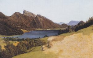 Ferdinand Waldmüller, Lake Fuschel with Schafberg, 1835 Oil on cardboard, 11.2 x 17.7 in Liechtenstein Museum, Vienna