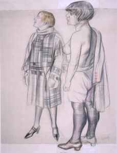 Karl Hubbuch, Two Models, c 1926 Black chalk and coloured crayon on eight pieces of paper joined together, 30.3 x 25.6 in National Galleries of Scotland, Edinburgh