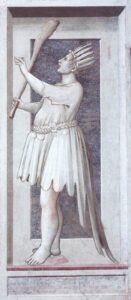 Giotto di Bondone, The Seven Vices: Foolishness, 1306 Fresco, 47.2 x 21.7 in Arena Chapel, Padua