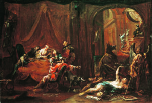 Alessandro Magnasco, Dissipation and Ignorance Destroy the Arts and Sciences, between 1735 and 1740 Oil on canvas, 24.5 x 36 in Private collection