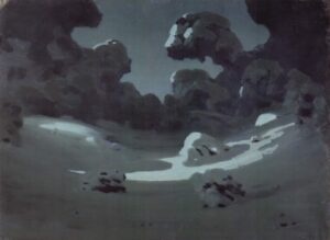 Arkhip Kuindzhi, Moon Spots in the Forest, Winter, between 1898 and 1908 Oil on paper mounted on canvas, 15.3 x 21 in Russian Museum, St Petersburg