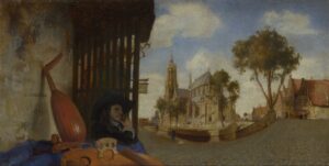 Carel Pietersz. Fabritius, A View of Delft, 1652 Oil on canvas mounted on walnut wood, 6.1 x 12.4 in National Gallery, London