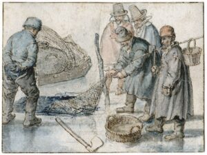 Hendrick Avercamp, Fishermen Near a Hole in the Ice, Unknown date Drawing