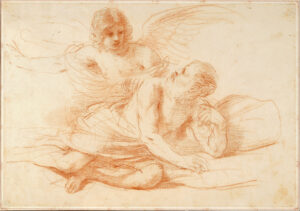 Guercino,St Peter and the Angel, early 1650s Red chalk on paper, 0.82 x 1.18 in) Art Gallery of South Australia, Adelaide
