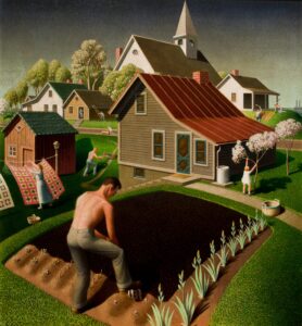 Grant Wood, Spring in Town, 1941 Oil on wood, 26 x 24.5 in Swope Art Museum, Terre Haute, Indiana