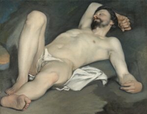 Guido Cagnacci, Reclining Male Nude, from 1630 until 1640 Oil on canvas, 25.1 x 31.8 in Private collection