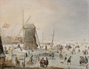 Hendrick Avercamp, Winter Landscape with Skaters near a Windmill Oil on copper Kunsthaus Zürich