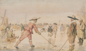 Hendrick Avercamp, A Winter Scene with Two Gentlemen Playing Colf, about 1615 - 1620 Pencil, pen and ink, and gouache, 3.70 x 6.14 in Getty Center, Los Angeles