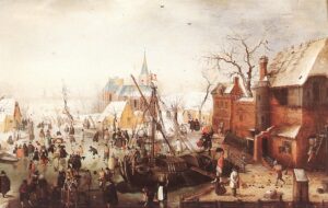 Hendrick Avercamp, Skaters on the Ice at Ijsselmuiden, 1613 Oil, 18.5 x 28.7 in Museum of Art and History Geneva