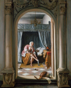 Jan Steen, Woman at her Toilet, 1663 Oil on Panel, 25.9 x 20.8 in Royal Collection, UK