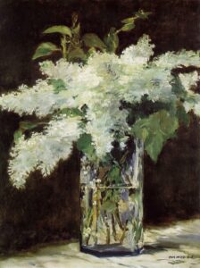 Édouard Manet, White Lilacs in a Glass Vase, c 1882 Oil on canvas, 21.2 x 16.5 in Alte Nationalgalerie, Berlin